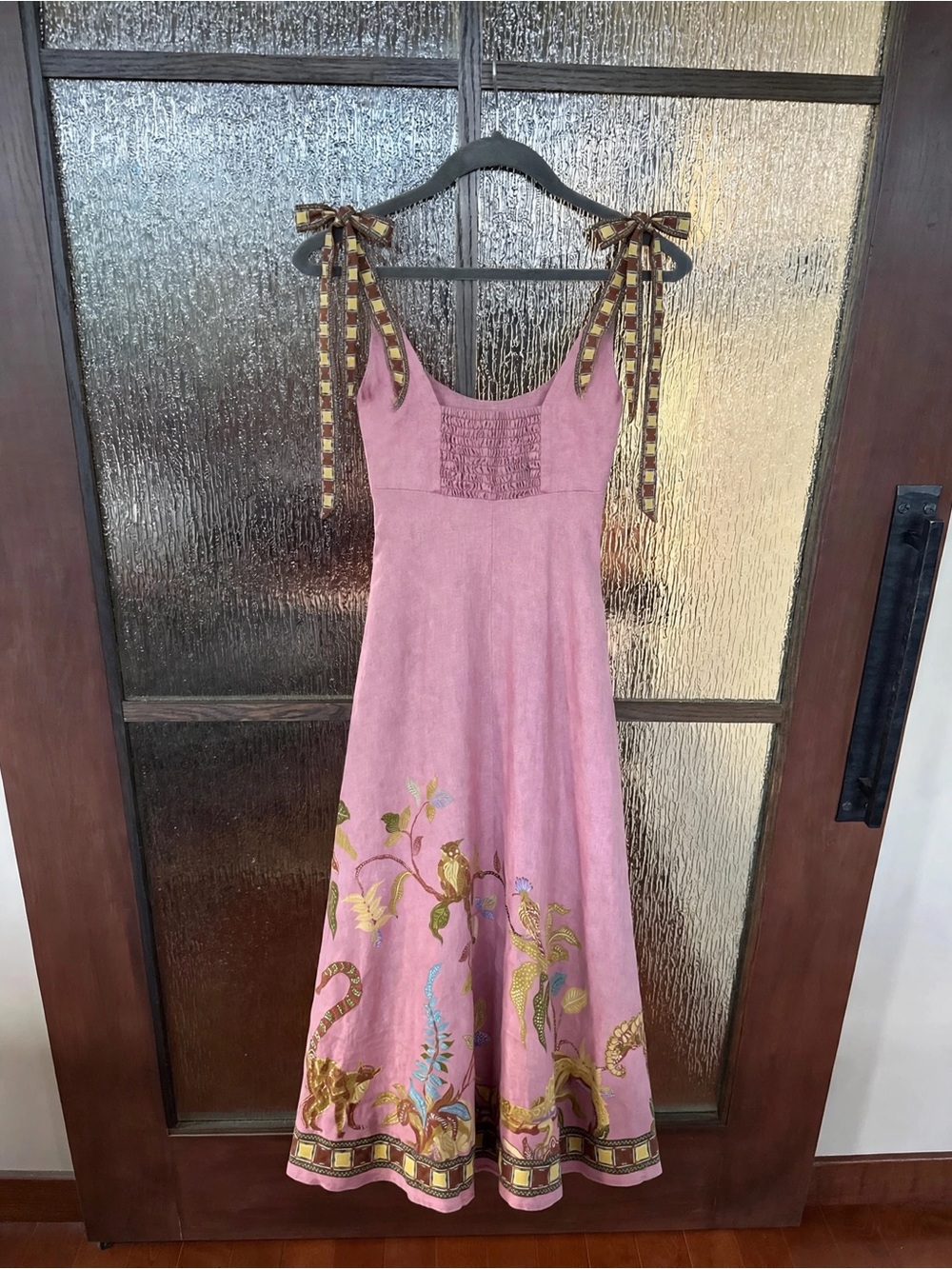 ALÉMAIS Zuri Linen Ballet Midi Sundress Pink Floral Tie-Shoulder size US 2 - Picture 9 of 9